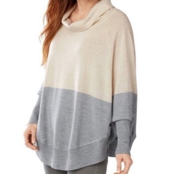 SmartWool Nokoni Poncho Sweater Cowl Neck S/M Cream Gray Metallic Wool Blend - Picture 1 of 10